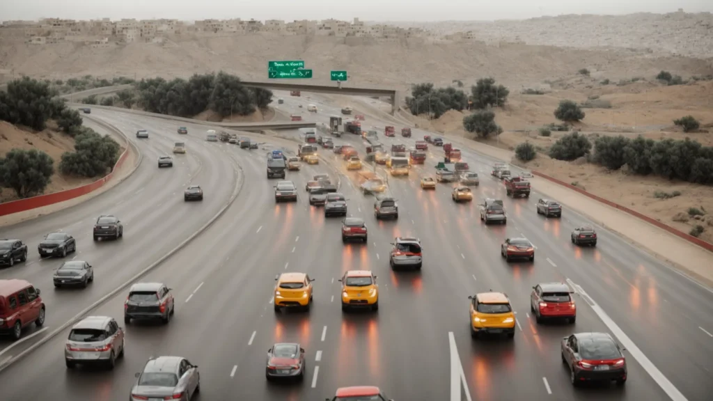 Users 7Dd1Dc79 7Cb9 40C2 B5F8 D0E040Fa311B Generations 96416E3B Add8 4B58 97F4 Faf26B64Dbe7 Photoreal Cars Navigating A Wide Multilane Highway In Amman Wi 0 Ground Transportation